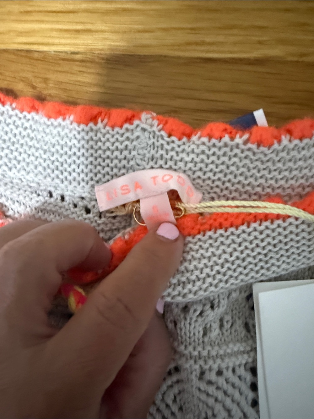 Lisa Todd Cream Crochet Shorts with Neon Coral Trim - Picture 4 of 7